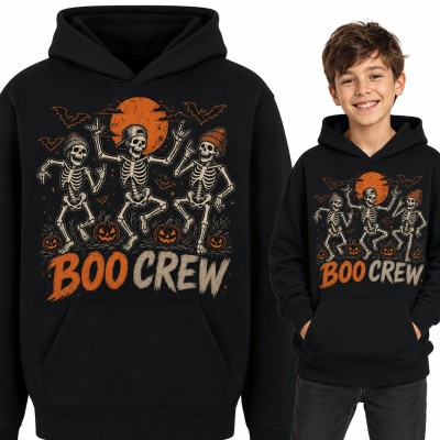 Bluza chłopięca z kapturem „Boo Crew” - tańczące szkielety na Halloween