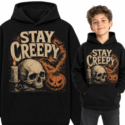 Bluza chłopięca z kapturem „Stay creepy” - czaszka i dynia na Halloween