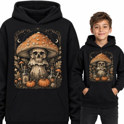 Bluza chłopięca z kapturem - grzyb z czaszką, dynie i eliksiry na Halloween