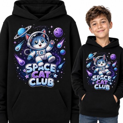 Bluza chłopięca z kapturem - kot astronauta wśród planet „Space Cat Club”