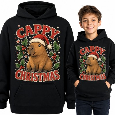 Bluza chłopięca z kapturem - kapibara w czapce Mikołaja „Cappy Christmas”