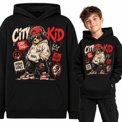 Bluza chłopięca z kapturem „City Kid” - miś w słuchawkach i graffiti