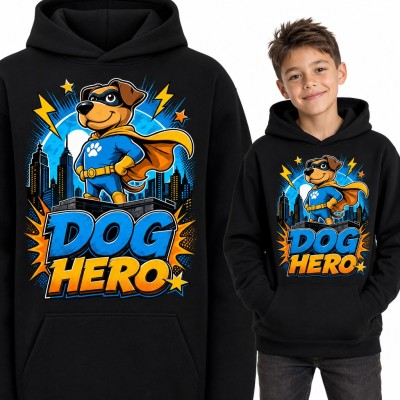 Bluza chłopięca z kapturem - pies superbohater w pelerynie „Dog Hero”