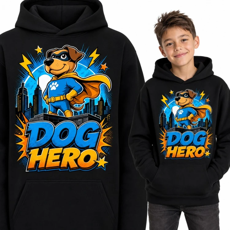Bluza chłopięca z kapturem - pies superbohater w pelerynie „Dog Hero”