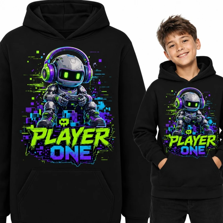Bluza chłopięca z kapturem - robot gamer z padem „Player One”