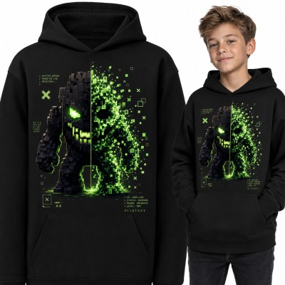 Bluza chłopięca z kapturem - pikselowy potwór Monster.exe dla gracza