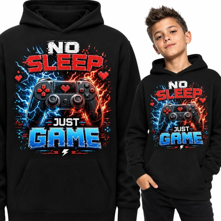 Bluza chłopięca z kapturem - „No sleep just game” z padem dla gracza