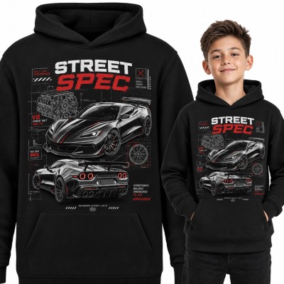Bluza chłopięca z kapturem - „Street Spec” sportowe auto z silnikiem V8