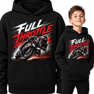 Bluza chłopięca z kapturem - motocykl sportowy w złożeniu i napis „Full Throttle”