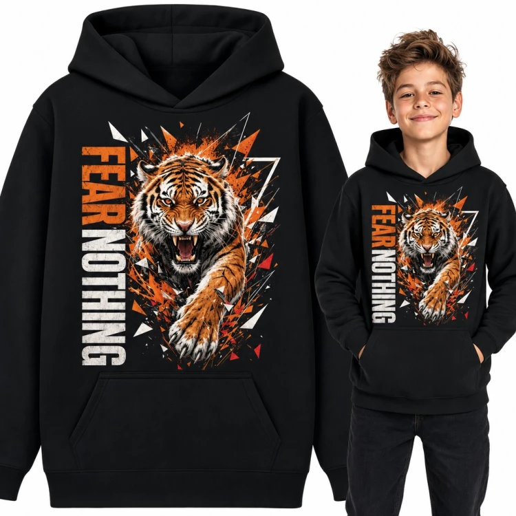 Bluza chłopięca z kapturem - atakujący tygrys „Fear Nothing”