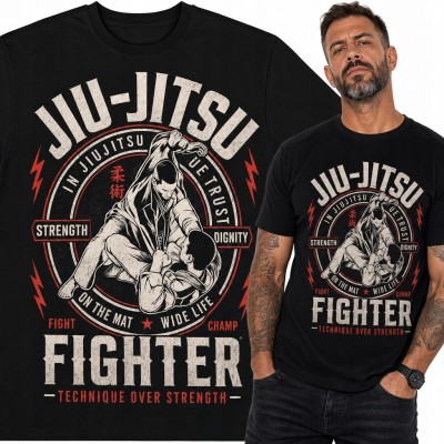 Koszulka męska jiu-jitsu „Jiu-Jitsu Fighter” - walka parterowa