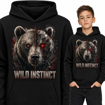 Bluza chłopięca z kapturem - niedźwiedź geometryczny „Wild instinct”