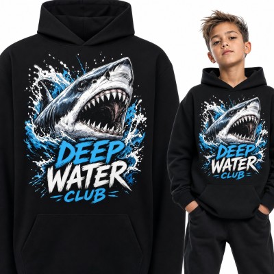 Bluza chłopięca z kapturem - rekin w falach „Deep Water Club”