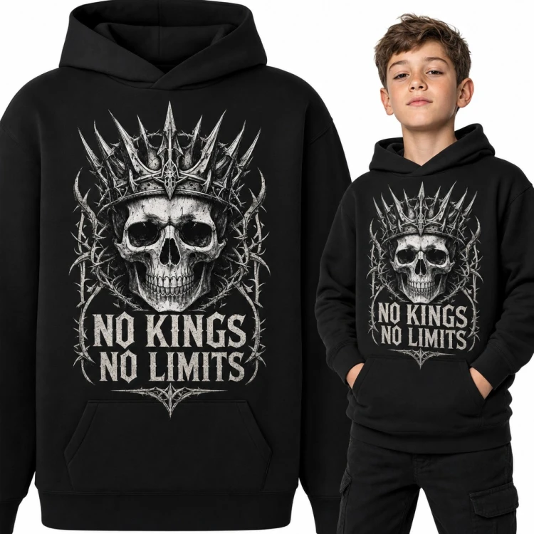Bluza chłopięca z kapturem - czaszka w kolczastej koronie „No kings no limits”