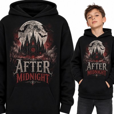 Bluza chłopięca z kapturem - gotycka katedra i nietoperze „After Midnight”
