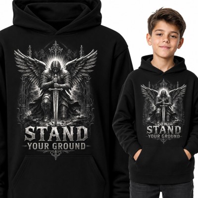 Bluza chłopięca z kapturem - anioł wojownik z mieczem „Stand your ground”