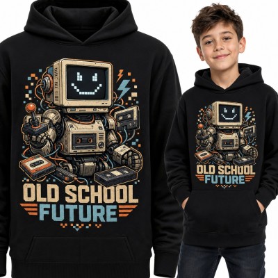 Bluza chłopięca z kapturem - retro robot z joystickiem „Old school future”