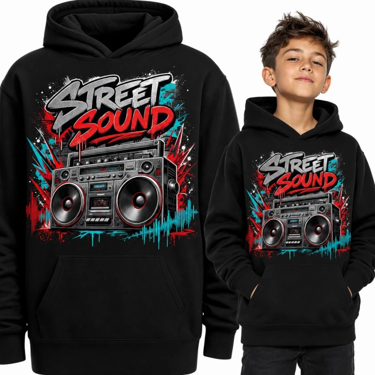 Bluza chłopięca z kapturem „Street Sound” - boombox w stylu graffiti