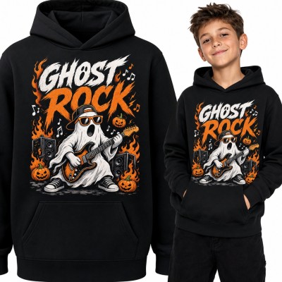 Bluza chłopięca z kapturem - „Ghost rock” duch z gitarą i dyniami na Halloween