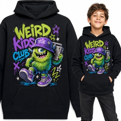 Bluza chłopięca z kapturem - potworek z boomboxem graffiti „Weird kids club”