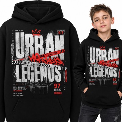Bluza chłopięca z kapturem - „Urban Legends” z graffiti i taśmą ostrzegawczą