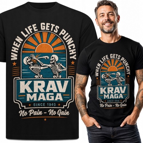 Koszulka męska ze szkieletami podczas walki „Krav Maga” - retro