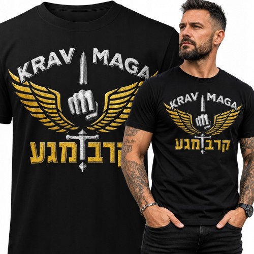Koszulka męska Krav Maga „Krav Maga” - bojowy emblemat ze skrzydłami