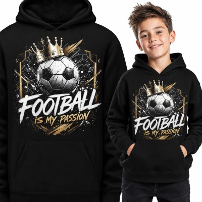 Bluza chłopięca z kapturem - „Football is my passion” z piłką w złotej koronie