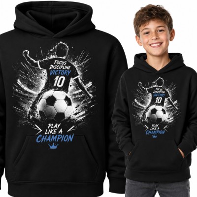 Bluza chłopięca z kapturem - piłkarz z numerem 10 i napis „Play like a Champion”