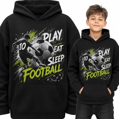 Bluza chłopięca z kapturem - „Play eat sleep football” z piłkarzem z numerem 10