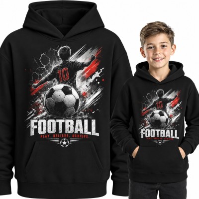 Bluza chłopięca z kapturem - piłkarz z numerem 10 i napis „Football” dla młodego piłkarza