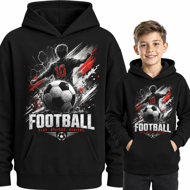 Bluza chłopięca z kapturem - piłkarz z numerem 10 i napis „Football” dla młodego piłkarza
