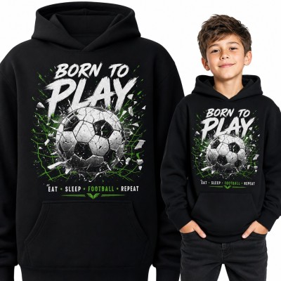 Bluza chłopięca z kapturem - „Born to play” z pękającą piłką w siatce dla piłkarza