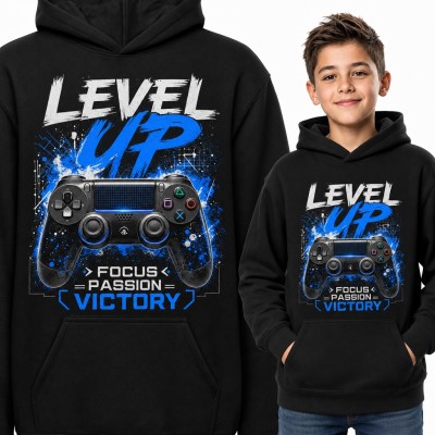 Bluza chłopięca z kapturem - „Level up” z padem do gry dla gracza