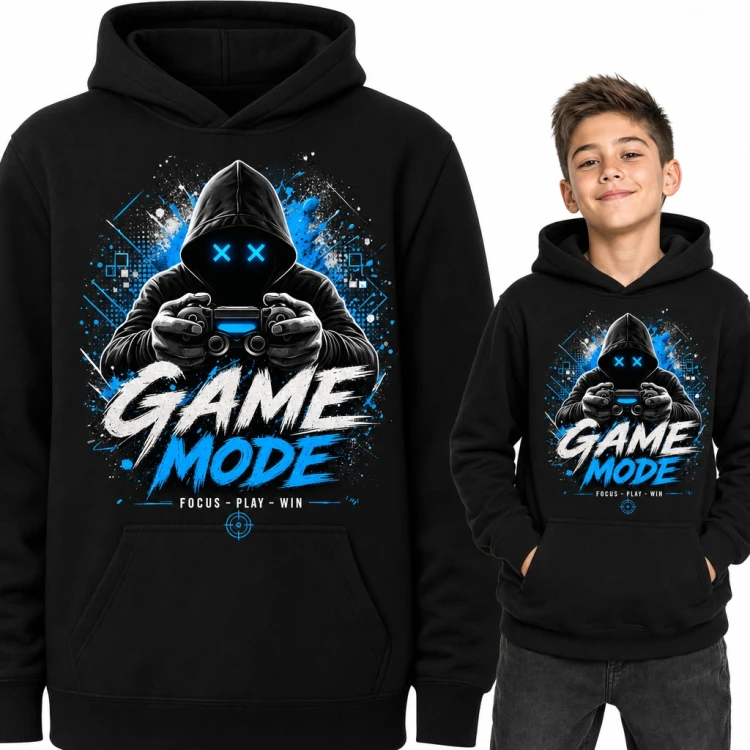 Bluza chłopięca z kapturem - gracz z padem i napis „Game Mode”