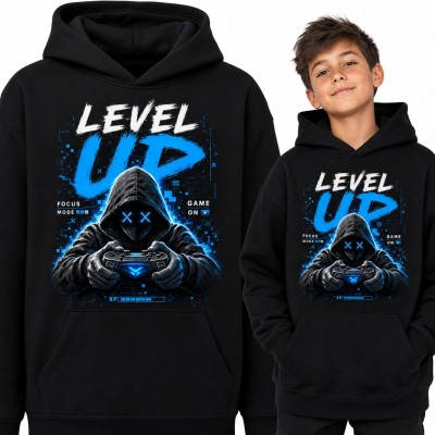 Bluza chłopięca z kapturem - „Level up” dla młodego gamera