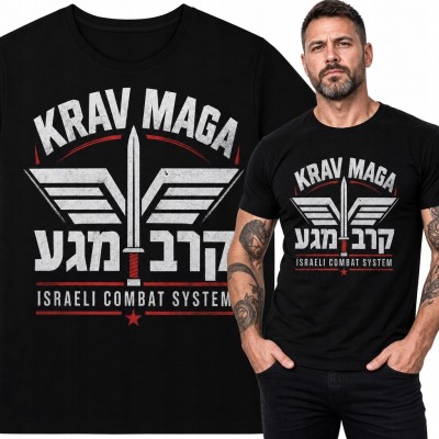 Koszulka męska z ostrzem i skrzydłami „Krav Maga” - militarny wzór