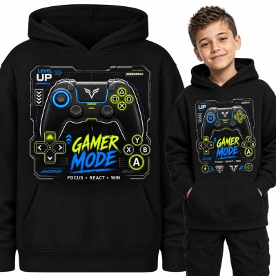 Bluza chłopięca z kapturem - „Gamer mode” z neonowym padem do gier