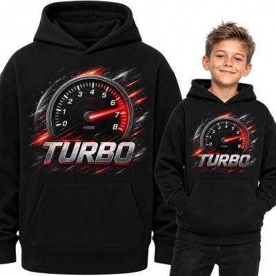 Bluza chłopięca z kapturem - obrotomierz z napisem „Turbo” dla fana samochodów