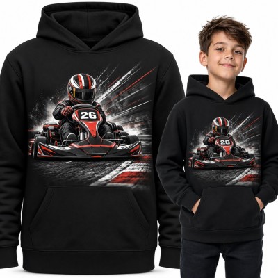 Bluza chłopięca z kapturem - gokart z numerem 26 na torze wyścigowym