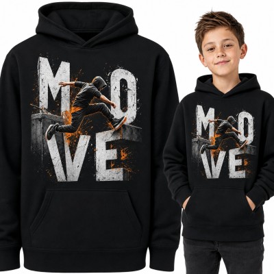Bluza chłopięca z kapturem - parkour „Move” ze skokiem przez betonowy murek