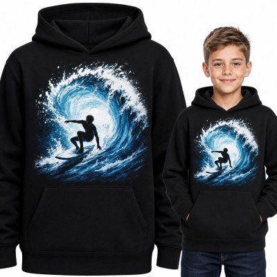 Bluza chłopięca z kapturem - surfer w tunelu wielkiej fali