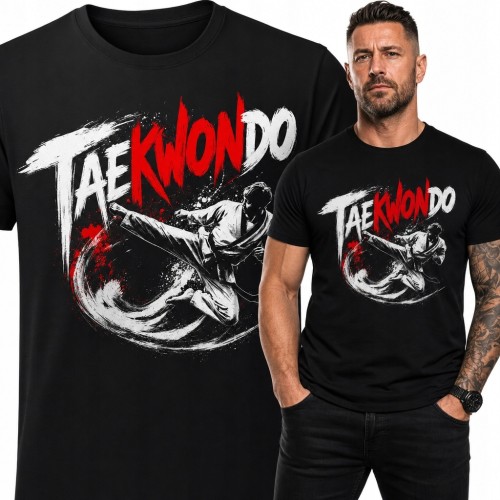 Koszulka męska taekwondo z wysokim kopnięciem „Taekwondo”