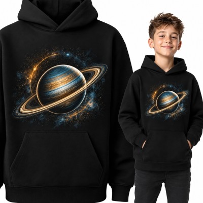 Bluza chłopięca z kapturem - Saturn z pierścieniami w kosmicznym pyle