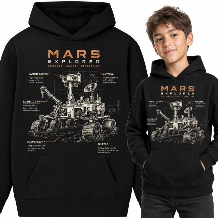 Bluza chłopięca z kapturem - łazik marsjański „Mars Explorer” ze schematem technicznym