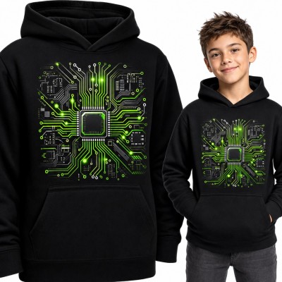 Bluza chłopięca z kapturem - neonowy procesor z obwodami elektronicznymi