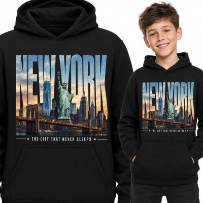 Bluza chłopięca z kapturem „New York” - Statua Wolności i Most Brookliński