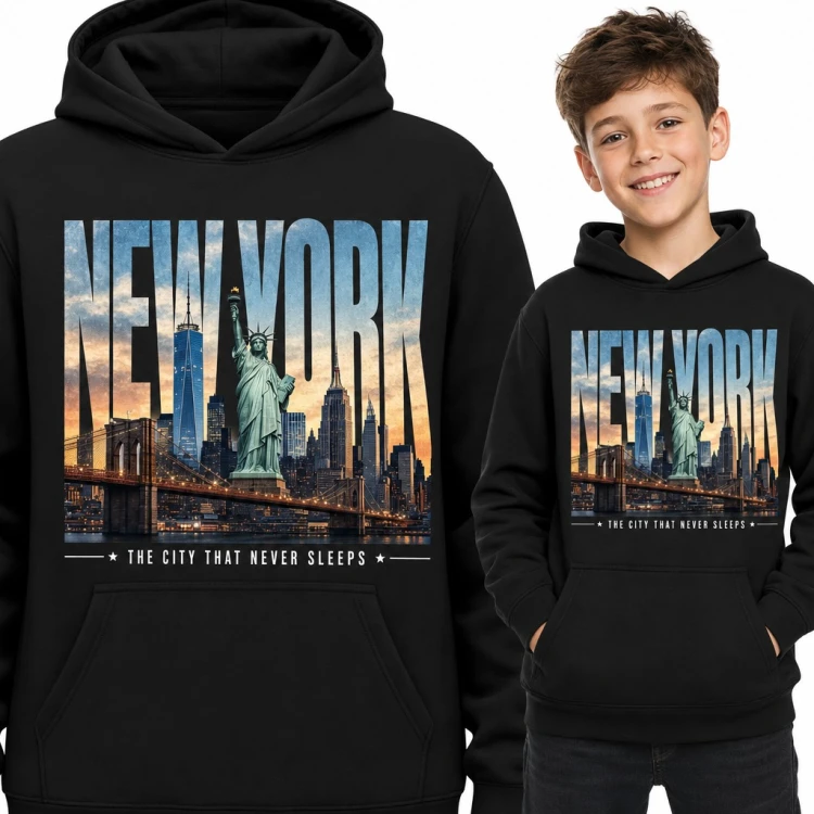 Bluza chłopięca z kapturem „New York” - Statua Wolności i Most Brookliński