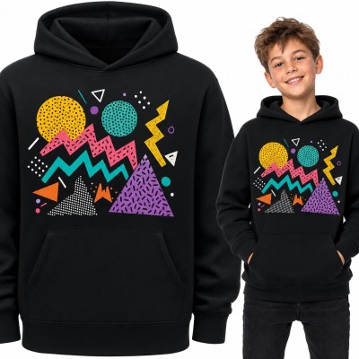 Bluza chłopięca z kapturem - kolorowy wzór Memphis w stylu lat 90