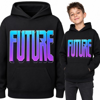 Bluza chłopięca z kapturem „Future” - neonowy napis 3D w gradiencie